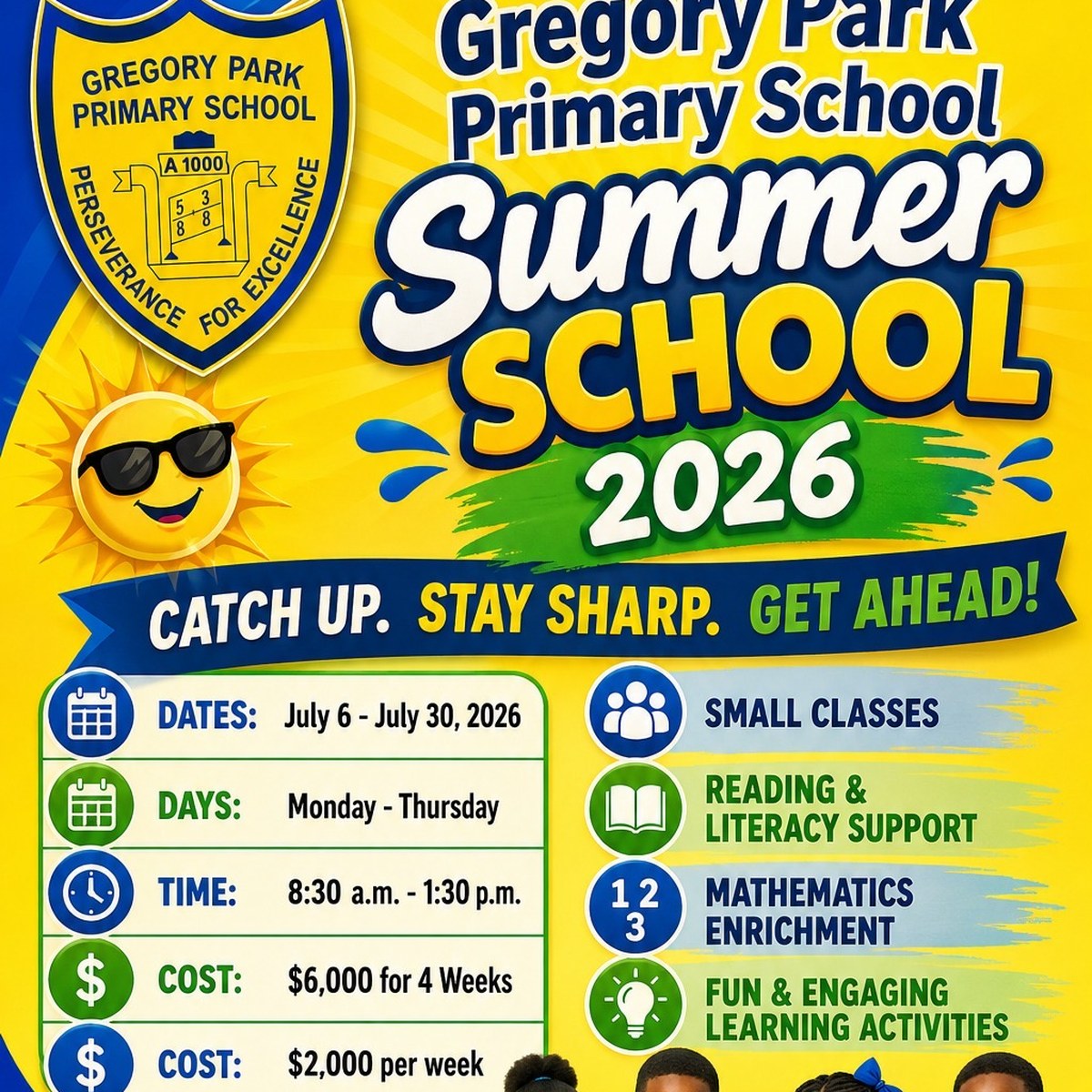 Gregory Park Primary School Summer School 2026 notice.