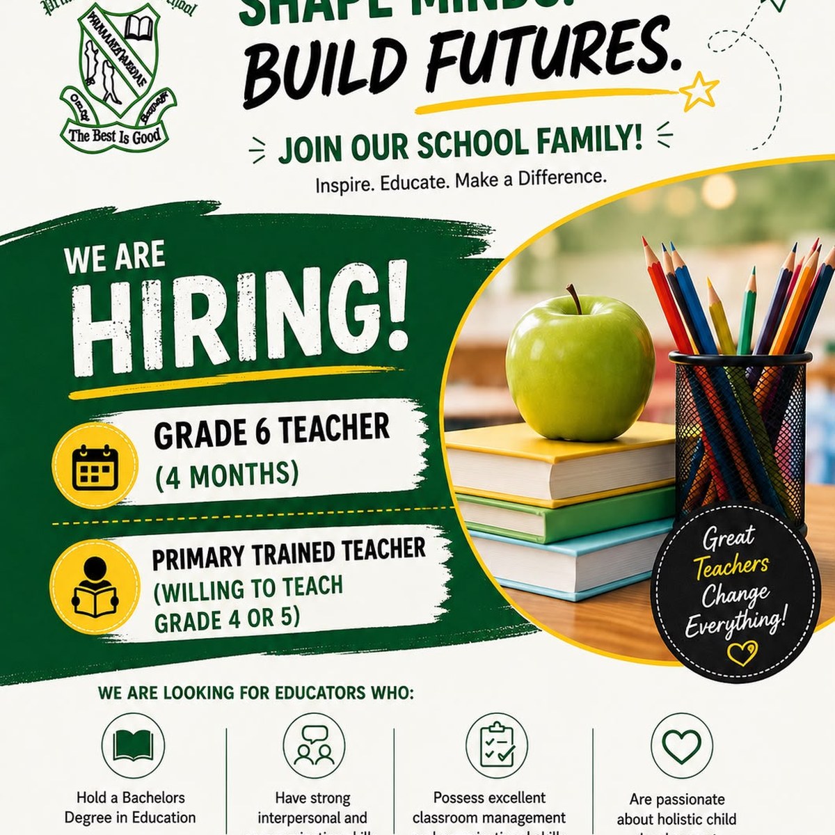 St George's Girls' Primary and Infant School teaching vacancy notice.