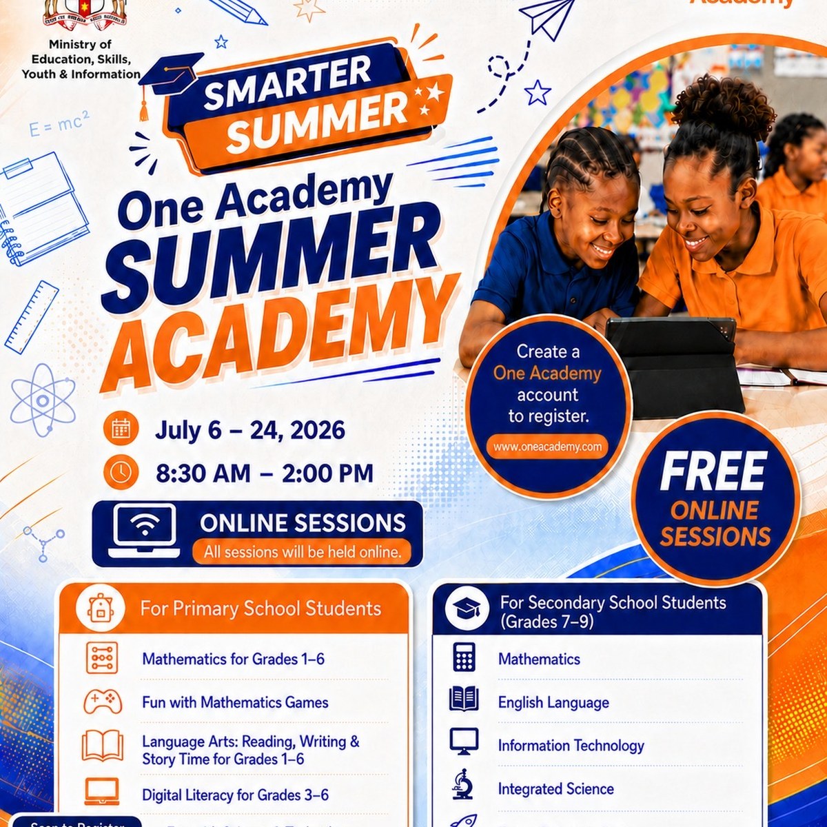 One Academy Summer Academy free online sessions, July 2026.